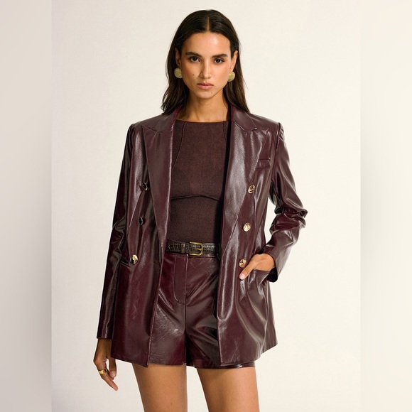 NWT - PU Leather Metal Button Lapel Pocket Blazer - Picture 2 of 6